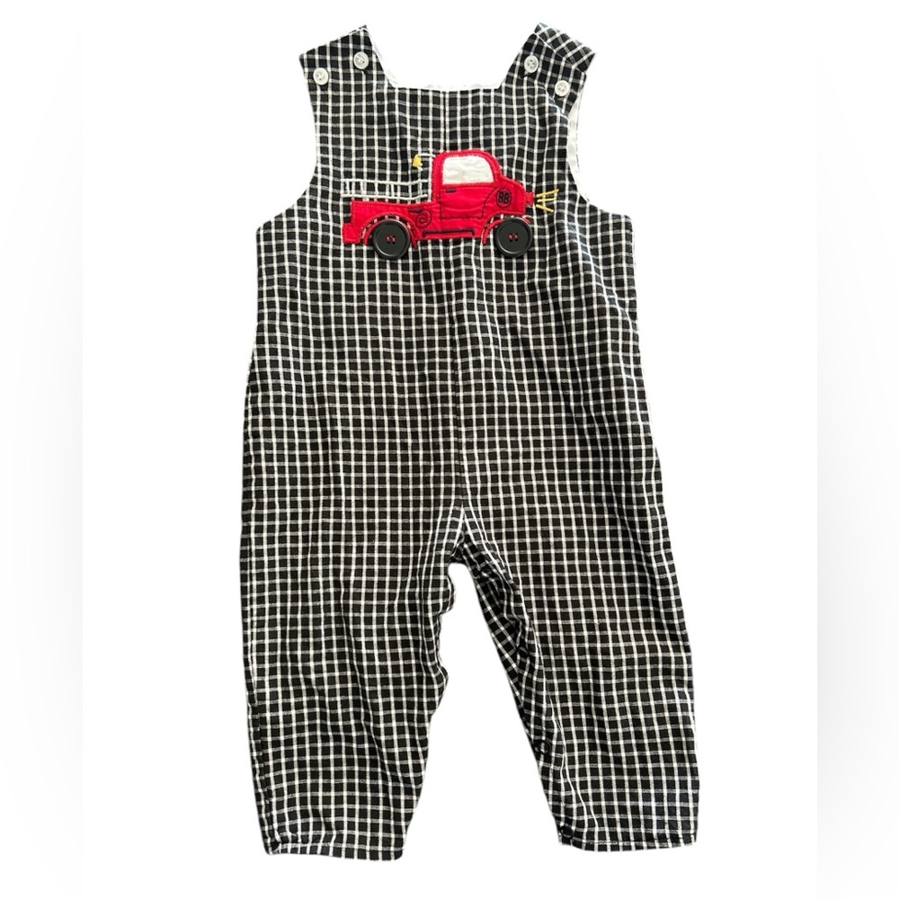The Bailey Boys Longalls Black Gingham Firetruck size 12 months